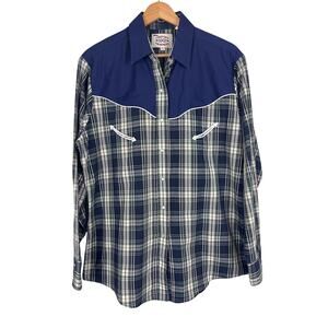 ELY COUNTRY CHARMERS Women's L Blue Plaid Pearl Snap Western Rodeo Cowgirl Shirt